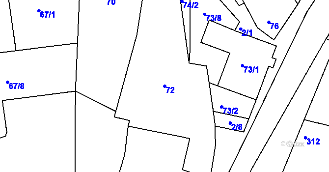 Parcela st. 72 v KÚ Ivanovice, Katastrální mapa