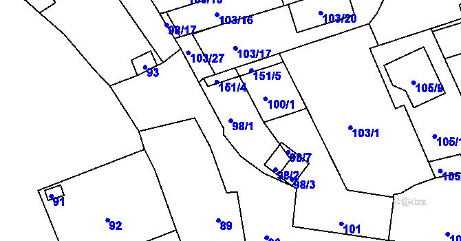 Parcela st. 98/1 v KÚ Ivanovice, Katastrální mapa