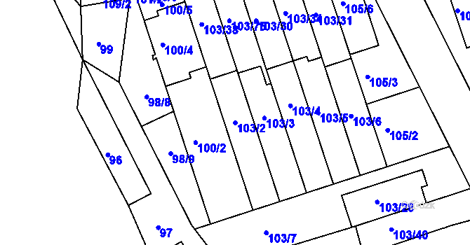 Parcela st. 103/2 v KÚ Ivanovice, Katastrální mapa