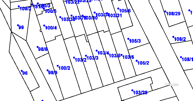 Parcela st. 103/4 v KÚ Ivanovice, Katastrální mapa