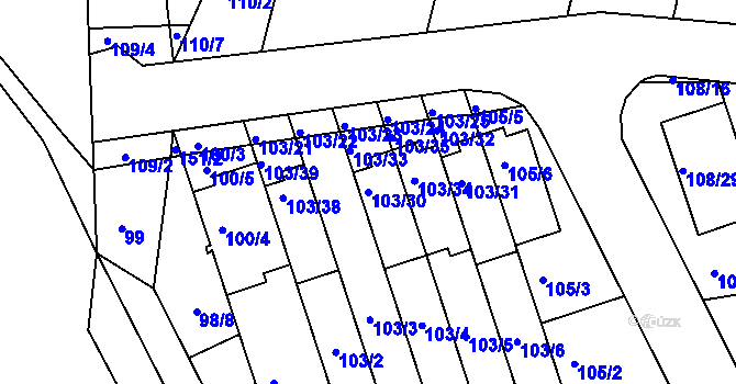 Parcela st. 103/30 v KÚ Ivanovice, Katastrální mapa