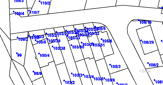 Parcela st. 103/34 v KÚ Ivanovice, Katastrální mapa