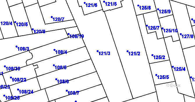 Parcela st. 121/3 v KÚ Ivanovice, Katastrální mapa