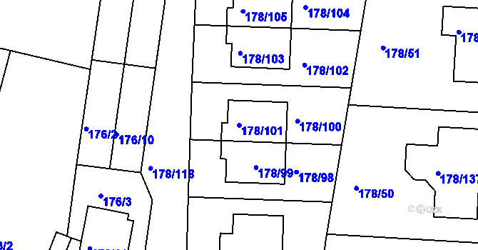 Parcela st. 178/101 v KÚ Ivanovice, Katastrální mapa