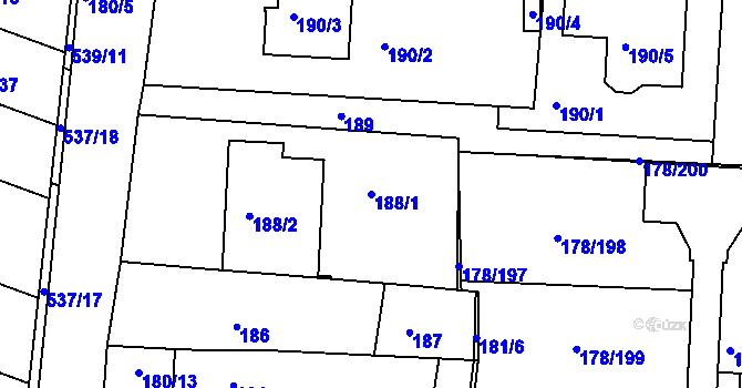 Parcela st. 188/1 v KÚ Ivanovice, Katastrální mapa
