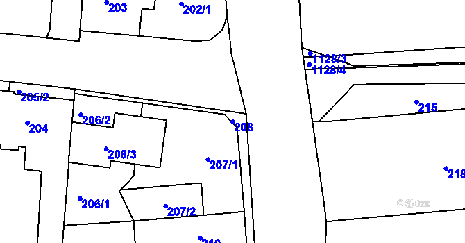 Parcela st. 208 v KÚ Ivanovice, Katastrální mapa
