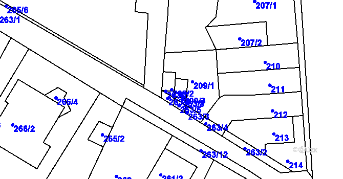 Parcela st. 209/2 v KÚ Ivanovice, Katastrální mapa