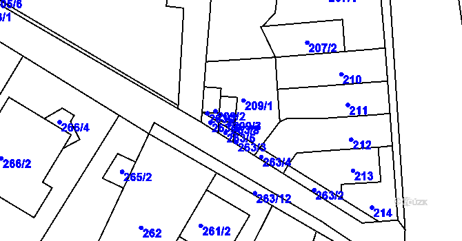 Parcela st. 209/3 v KÚ Ivanovice, Katastrální mapa