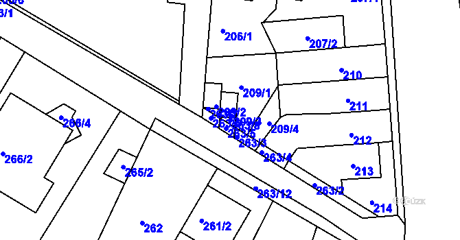 Parcela st. 263/8 v KÚ Ivanovice, Katastrální mapa