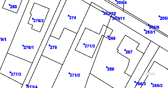 Parcela st. 271/3 v KÚ Ivanovice, Katastrální mapa