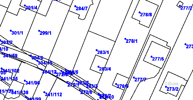 Parcela st. 283/1 v KÚ Ivanovice, Katastrální mapa