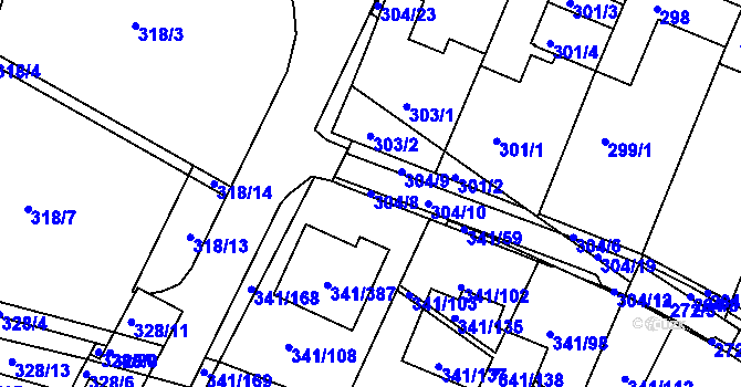 Parcela st. 304/8 v KÚ Ivanovice, Katastrální mapa