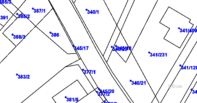 Parcela st. 340/3 v KÚ Ivanovice, Katastrální mapa