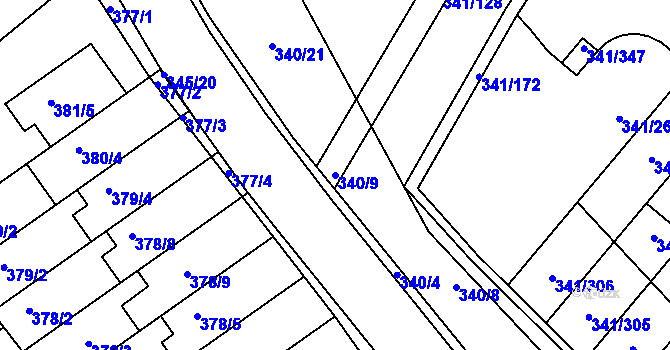 Parcela st. 340/9 v KÚ Ivanovice, Katastrální mapa