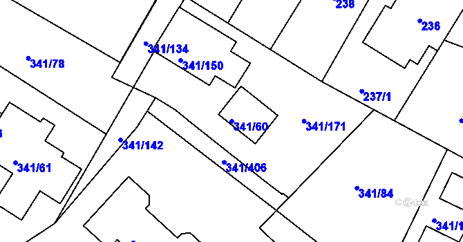 Parcela st. 341/60 v KÚ Ivanovice, Katastrální mapa
