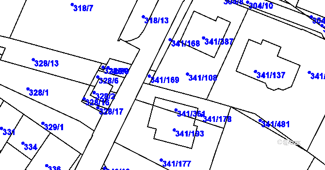 Parcela st. 341/109 v KÚ Ivanovice, Katastrální mapa