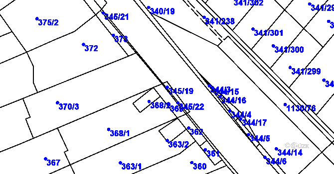 Parcela st. 345/19 v KÚ Ivanovice, Katastrální mapa