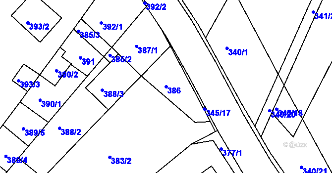 Parcela st. 386 v KÚ Ivanovice, Katastrální mapa