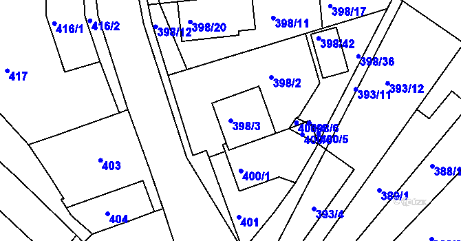 Parcela st. 398/3 v KÚ Ivanovice, Katastrální mapa
