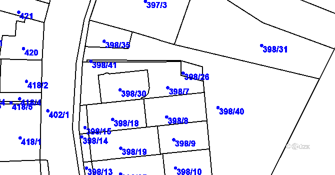 Parcela st. 398/7 v KÚ Ivanovice, Katastrální mapa