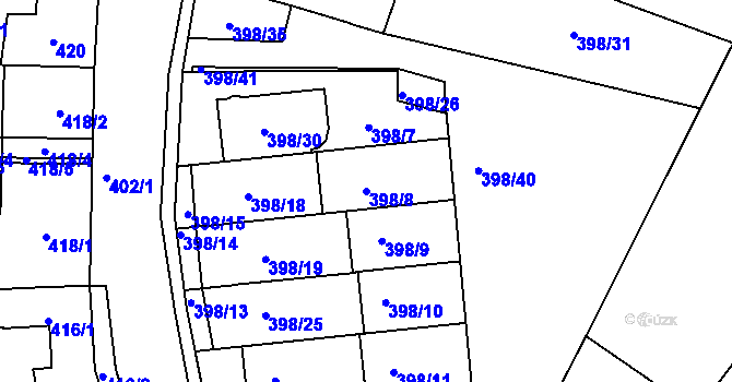 Parcela st. 398/8 v KÚ Ivanovice, Katastrální mapa