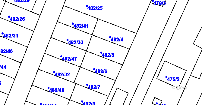 Parcela st. 482/5 v KÚ Ivanovice, Katastrální mapa