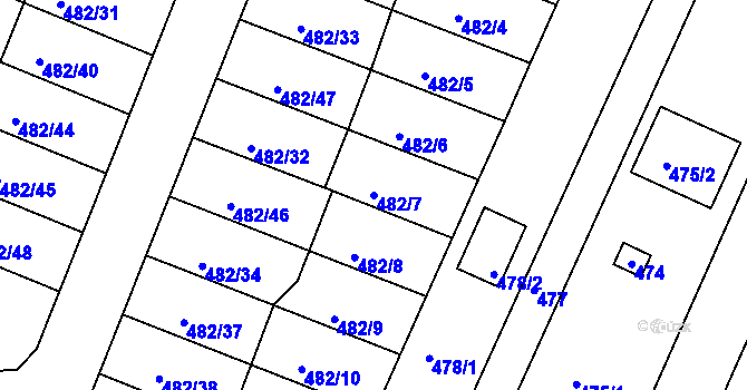 Parcela st. 482/7 v KÚ Ivanovice, Katastrální mapa