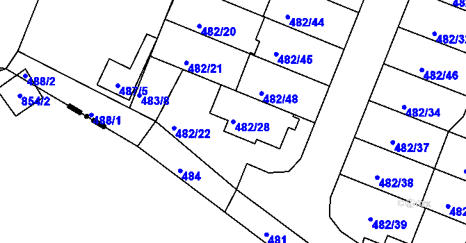Parcela st. 482/28 v KÚ Ivanovice, Katastrální mapa