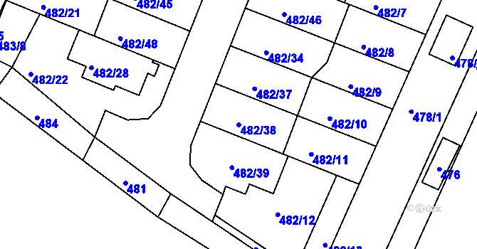 Parcela st. 482/38 v KÚ Ivanovice, Katastrální mapa