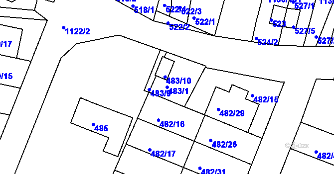 Parcela st. 483/1 v KÚ Ivanovice, Katastrální mapa