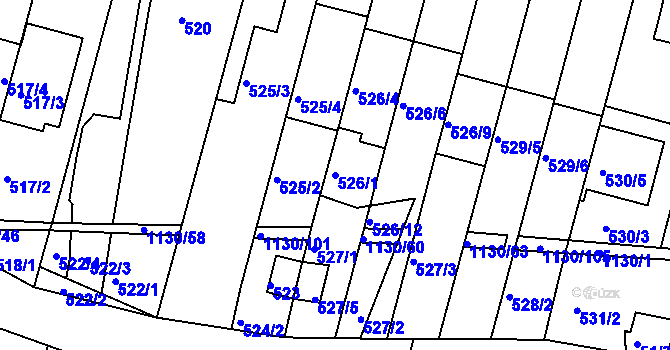 Parcela st. 526/1 v KÚ Ivanovice, Katastrální mapa