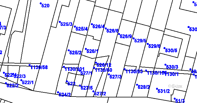 Parcela st. 526/2 v KÚ Ivanovice, Katastrální mapa