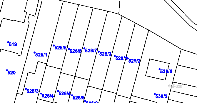 Parcela st. 526/3 v KÚ Ivanovice, Katastrální mapa