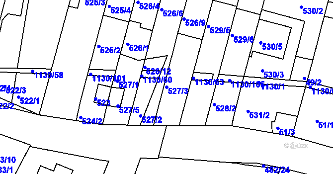 Parcela st. 527/3 v KÚ Ivanovice, Katastrální mapa
