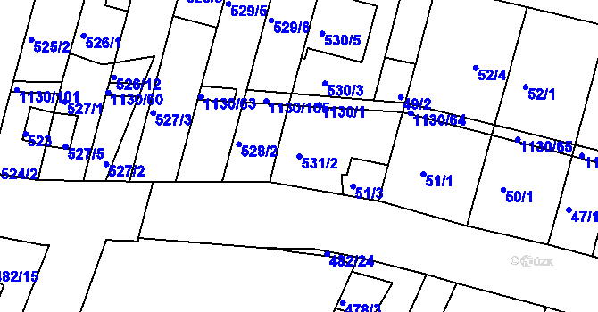 Parcela st. 531/2 v KÚ Ivanovice, Katastrální mapa