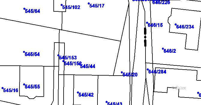 Parcela st. 545/45 v KÚ Ivanovice, Katastrální mapa