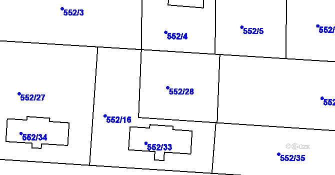 Parcela st. 552/28 v KÚ Ivanovice, Katastrální mapa