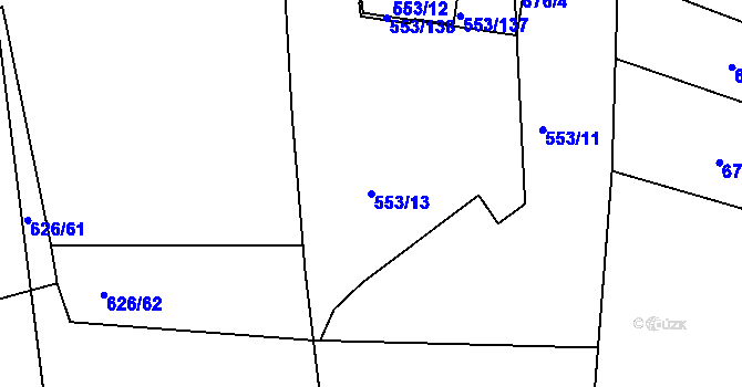 Parcela st. 553/13 v KÚ Ivanovice, Katastrální mapa