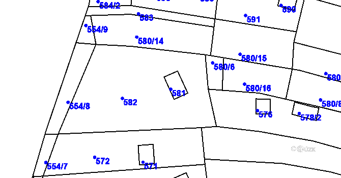 Parcela st. 581 v KÚ Ivanovice, Katastrální mapa