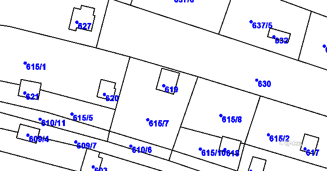 Parcela st. 619 v KÚ Ivanovice, Katastrální mapa