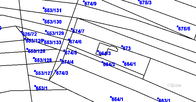 Parcela st. 664/3 v KÚ Ivanovice, Katastrální mapa