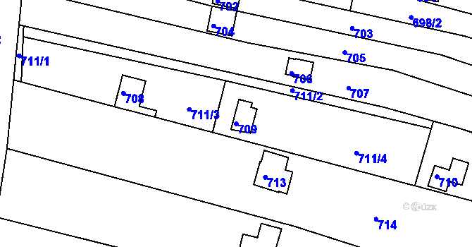 Parcela st. 709 v KÚ Ivanovice, Katastrální mapa