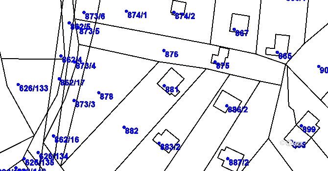 Parcela st. 881 v KÚ Ivanovice, Katastrální mapa