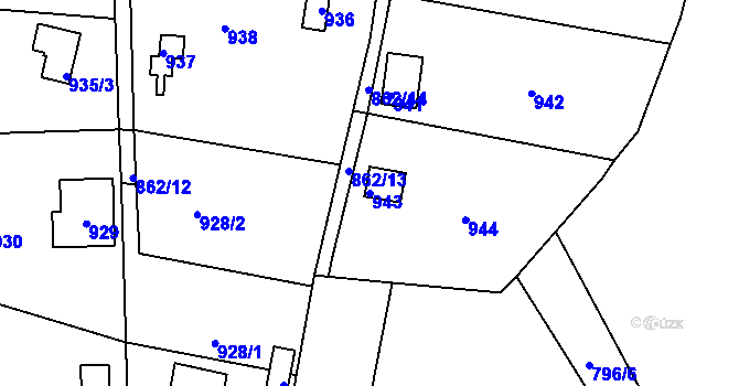 Parcela st. 943 v KÚ Ivanovice, Katastrální mapa