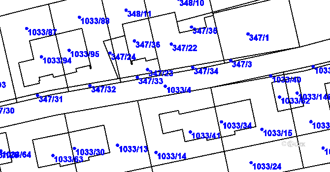 Parcela st. 1033/4 v KÚ Ivanovice, Katastrální mapa