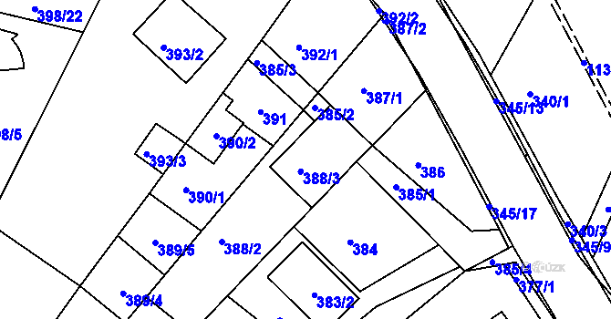 Parcela st. 388/3 v KÚ Ivanovice, Katastrální mapa