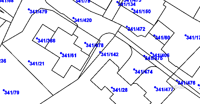 Parcela st. 341/142 v KÚ Ivanovice, Katastrální mapa