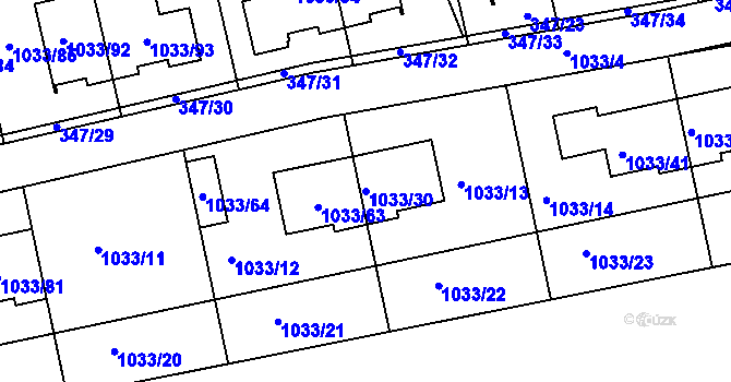 Parcela st. 1033/30 v KÚ Ivanovice, Katastrální mapa