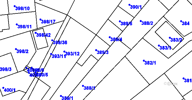 Parcela st. 389/3 v KÚ Ivanovice, Katastrální mapa