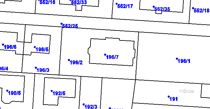 Parcela st. 196/7 v KÚ Ivanovice, Katastrální mapa